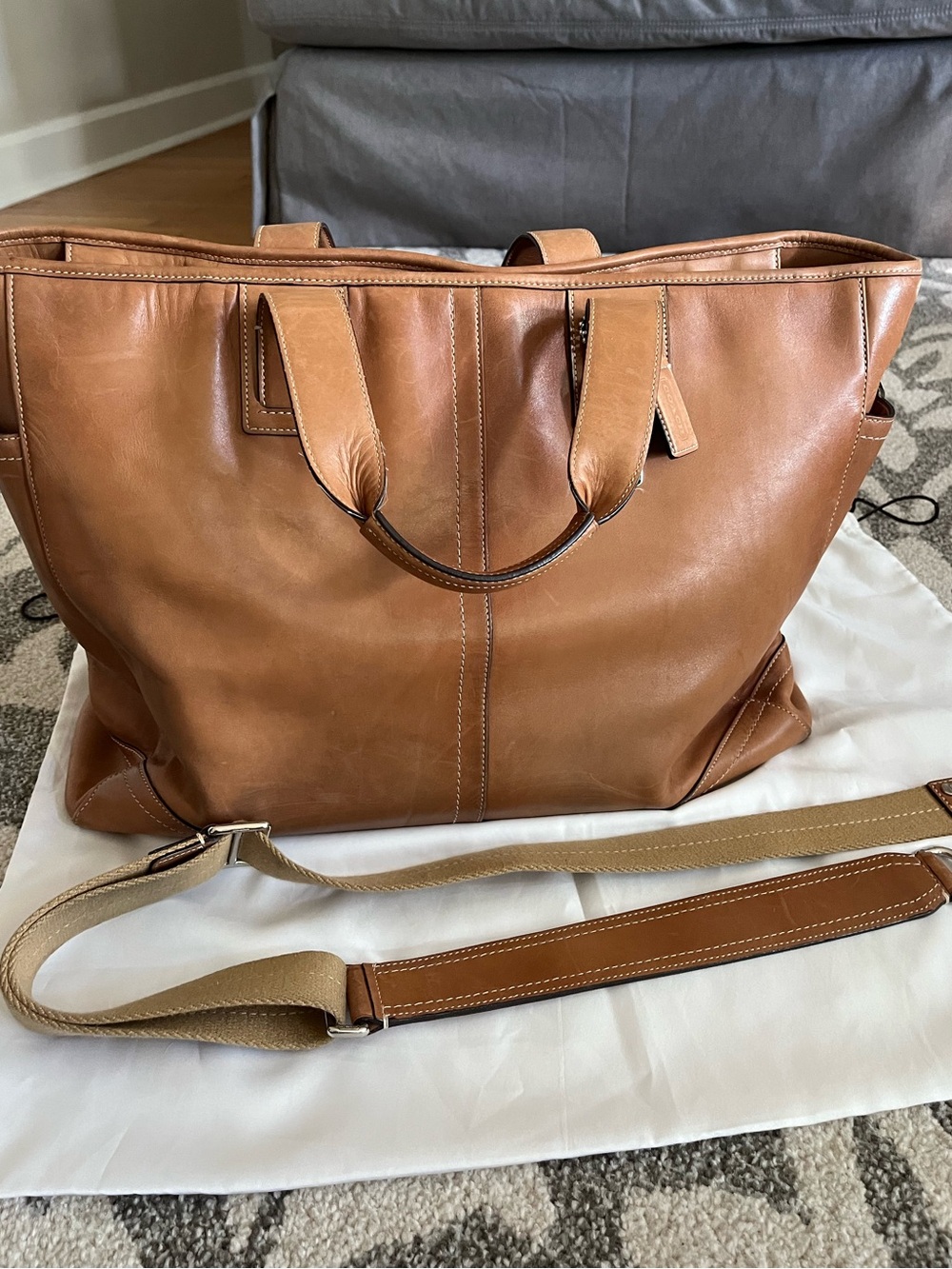Coach Tan Leather Travel Tote with Detachable Strap